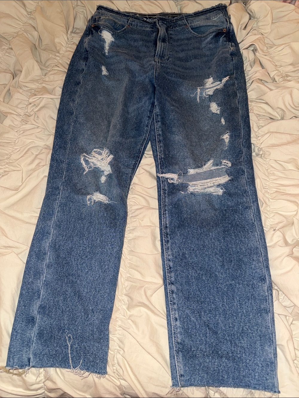 American Eagle Outfitters Distressed Dark Blue Cropped Jeans